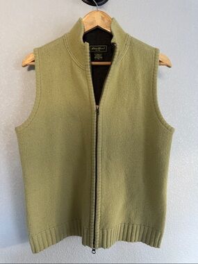 Eddie Bauer Olive Green Zip-Front Knit Vest
